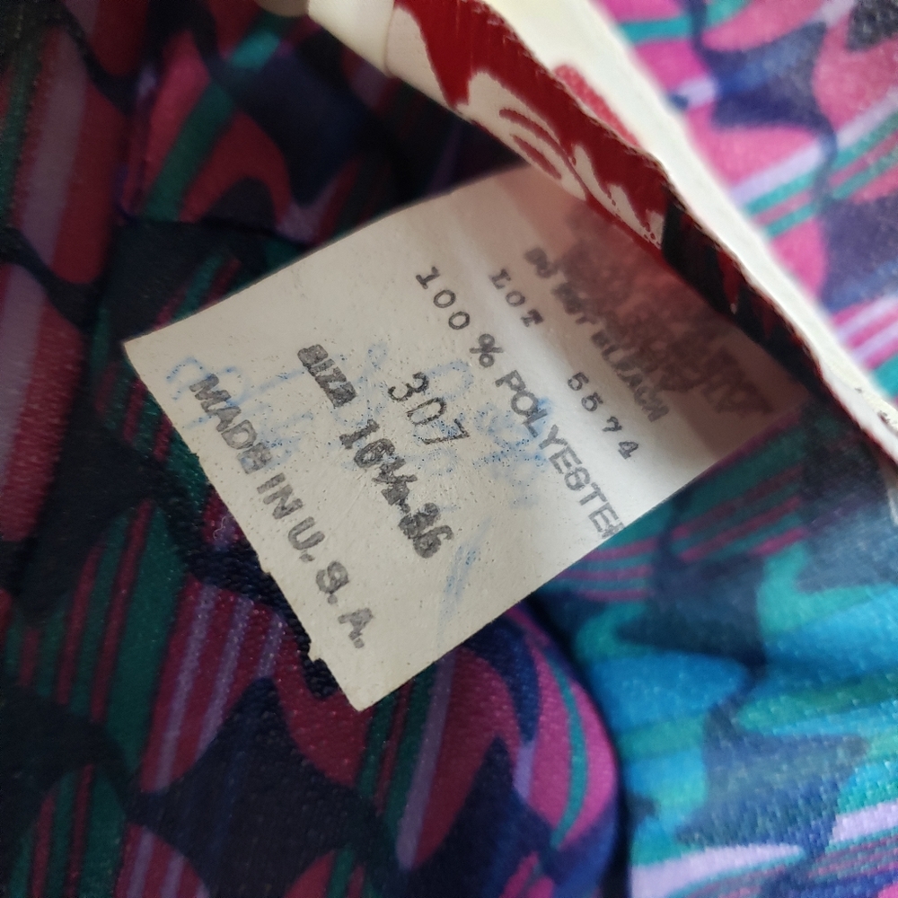 Femme of Dallas 80's Sheer Multicolor Belted Long Sleeve Dress Blue Pink XL USA - Picture 5 of 5